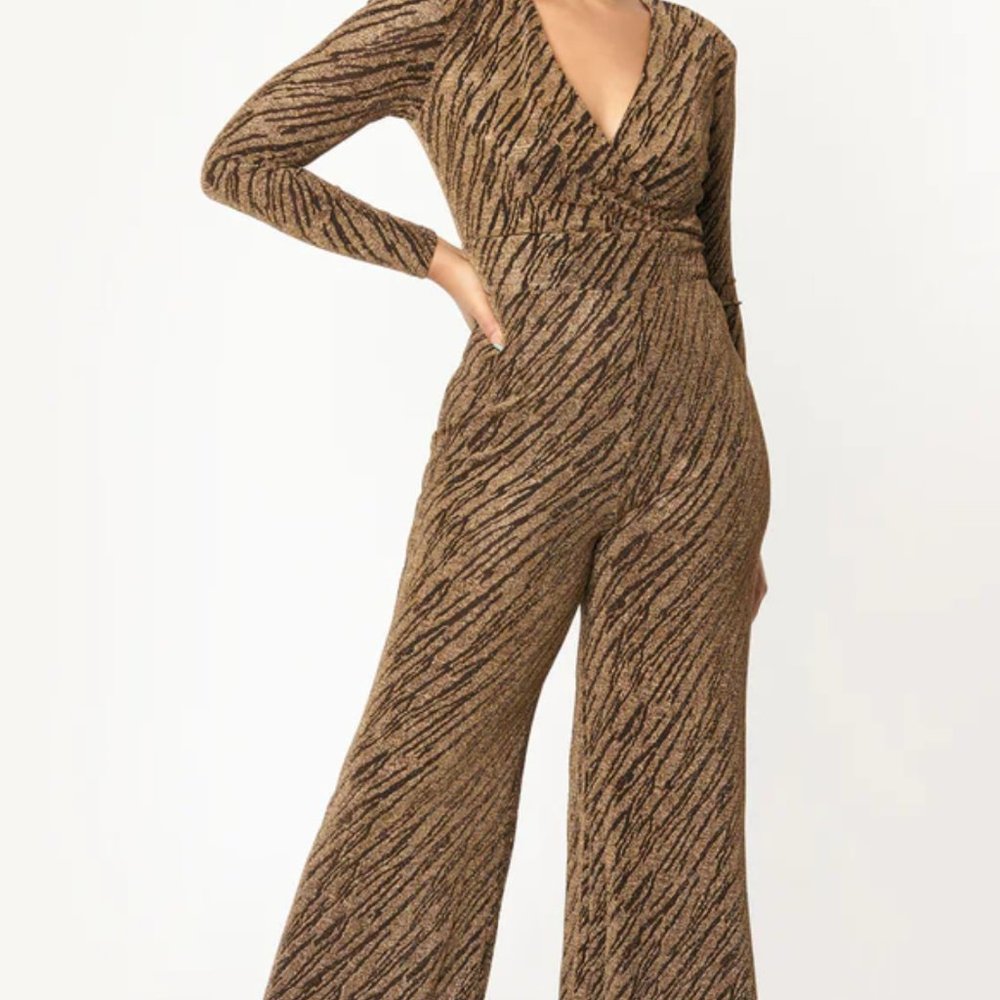 Gold and Black Zebra Stripe jumpsuit - disco style